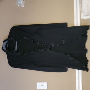 Stera Faux Leather Ruffle Trim Cardigan In Black Size M